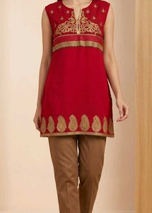 Red Kurta with Gold Embellishments