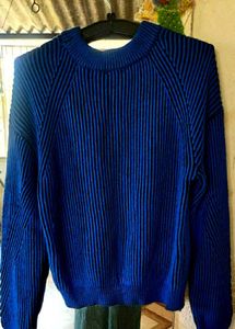 Women's Blue Ribbed Knit Sweater