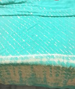 Brand New Turquoise Sequined saree &amp; blouse