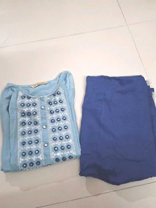 Light Cyan Kurta Set with Navy Blue Pant