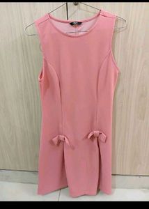 Cute Pink Bow Detail A-Line Dress