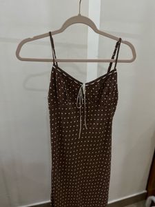 Cottage core Brown Polka Dot Maxi Dress