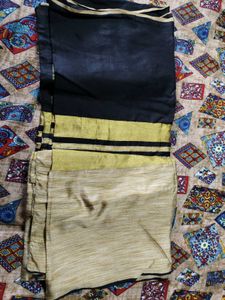 Elegant Black &amp; Gold Striped Saree