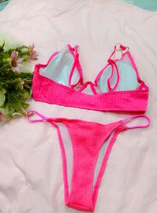 Neon Pink Ribbed Bikini Set