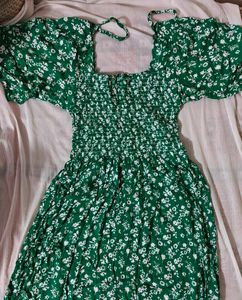Green Floral Smocked Dress
