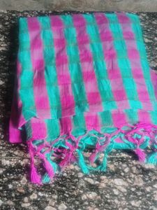 Beautiful Teal &amp; Pink Striped Saree