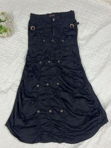 Chic Black Cargo Style Long Skirt