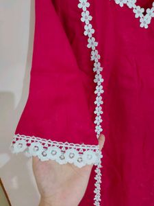 Reyon Pink Kurta Set with Lace