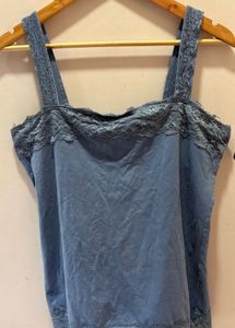 Lace Trimmed Blue Cami Top