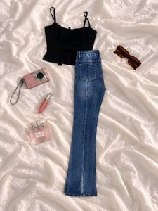 Flared Blue Denim Jeans