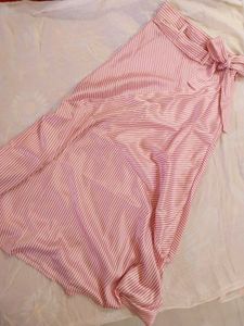 Chic Pink Striped Wrap Skirt with Bow