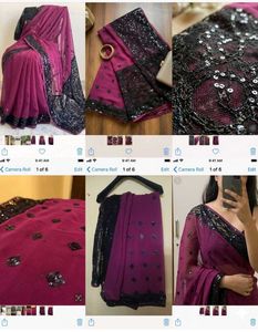 Pink Saree with Black Sequins