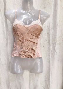 I. Vintage Style Pink Lace Trim Cami Top