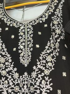 Elegant Black Embroidery Kurta Set with Wide-Leg