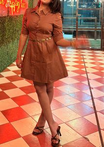 Brown Collared Midi Dress