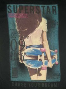 💙 Qjile Black SUPERSTAR Graphic Tee — Y2K