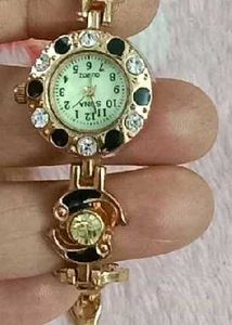 Elegant Women's Gold Watch with Crystal Accents