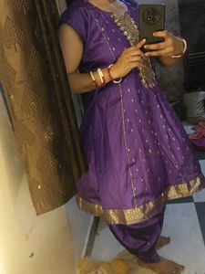 Elegant Purple Kurta Set with Gold Print