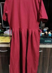Maroon Button-Up Midi Dress
