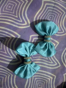 Blue Bow Hair Clips with Rhinestones