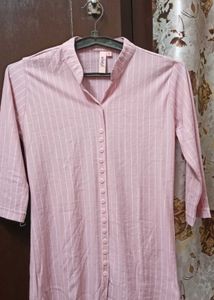 Chic Pink Striped Button-Down Tunic Top