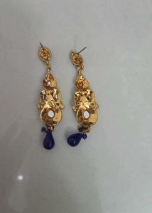 Exquisite Blue Stone Gold Plated Earrings