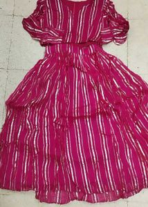Pink & Gold Striped Lehenga Choli Set