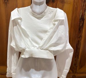 Cropped shirt with sweater vest