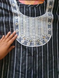 Striped Kurta with Embroidered Neckline