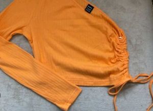 Orange Long Sleeve one Shoulder Crop Top
