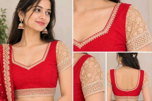 l red and cream lehenga