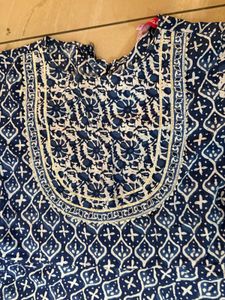 Blue &amp; White Printed Kurta