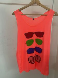 Neon Orange Tank Top with Sunglasses Print