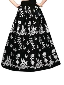 Elegant Black Floral Lehenga Skirt