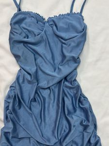 Blue Ruched Bodycon Mini Dress