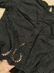 Black Embroidered Puff Sleeve Top