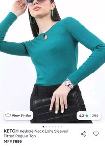 Teal Ribbed Keyhole Long Sleeve Top
