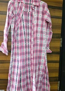 Chic Pink Plaid Long Shrug/Kurta/ shirt