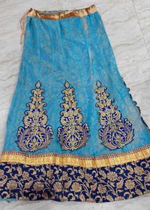 Turquoise blue Net Lehenga, Blouse, Dupatta Set
