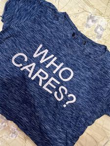 Blue Graphic T-Shirt "WHO CARES?"