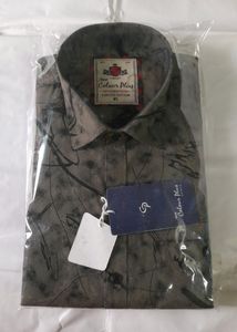 Men's Abstract Print Casual Greyish Green Shirt XL