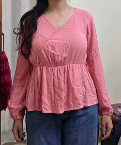 Chic Pink Wrap Peplum Top