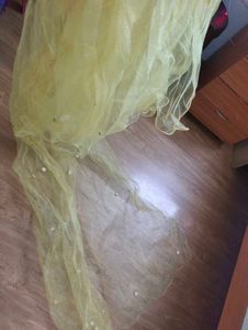 Elegant Golden veil with Floral Embellishments