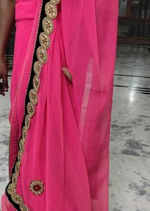 Beautiful Pink Saree with Embellished Border