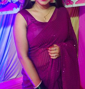 Elegant Purple Sequin Saree with sleeveless blouse