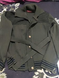 Olive Green Knitted Cardigan with Belt