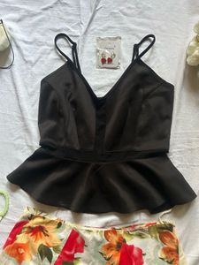 Chic Black Peplum Top &amp; Floral Skirt Set