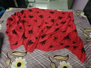 Vibrant Red saree with Black Print