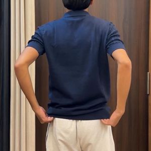 Men's Navy Blue Zip Polo T-Shirt