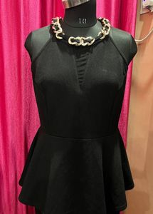 Chic Black Peplum Top with Chain Detail